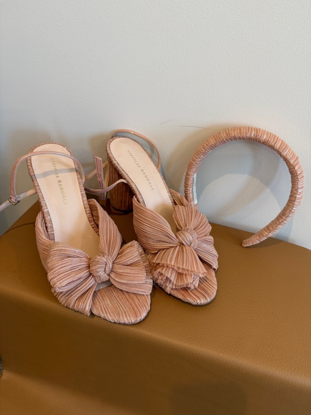 Loeffler Randall Camellia Pink Pleated Bow Heel with matching headband